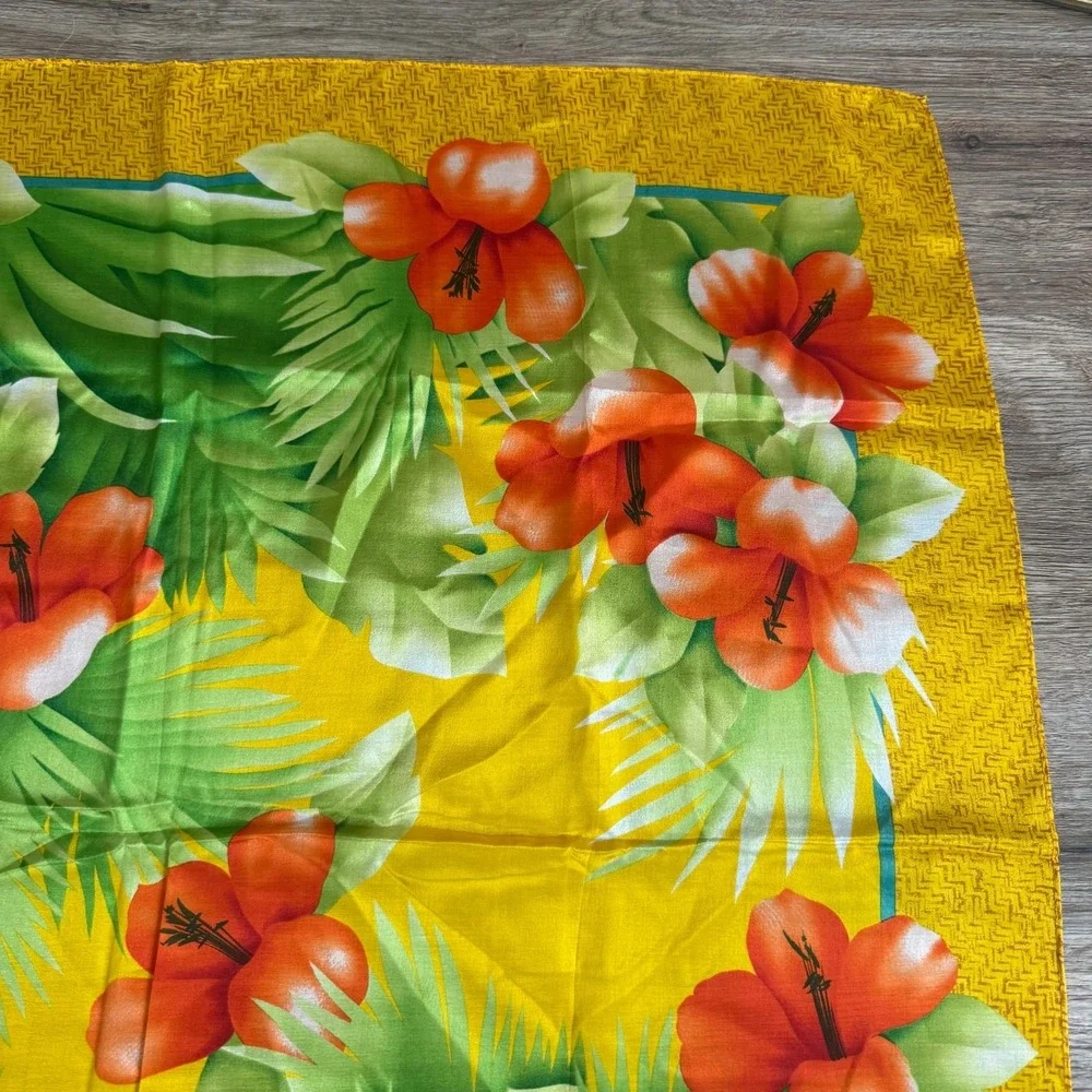 CC Courtenay Hibiscus‎ Silk Scarf  Hawaiian | Yellow Red Green | 31